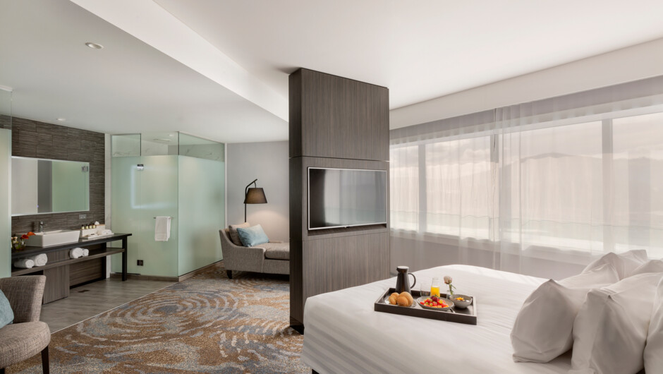 Modern rooms & suites with lake or city views.