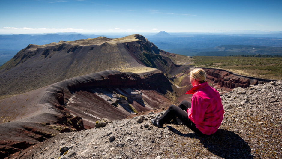Alice enjoying the views on top of Mount Tarawera