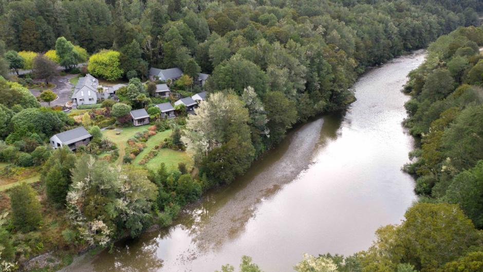 Aerial shot of Maruia River Retreat Estate