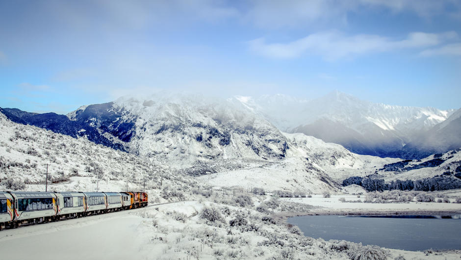 TranzAlpine travelling through a winter wonderland.