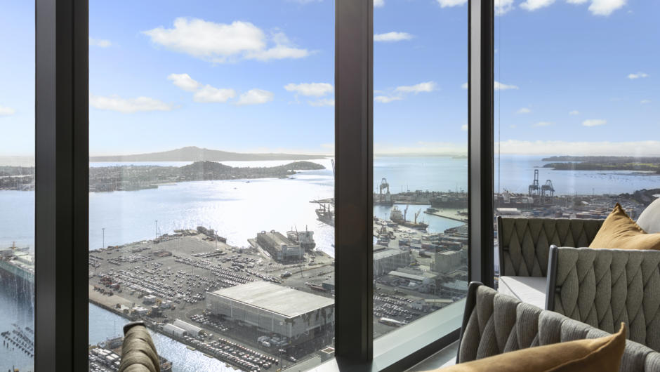 The winter garden boasts the best views in Auckland, laze in divine comfort as you look out to Rangitoto.