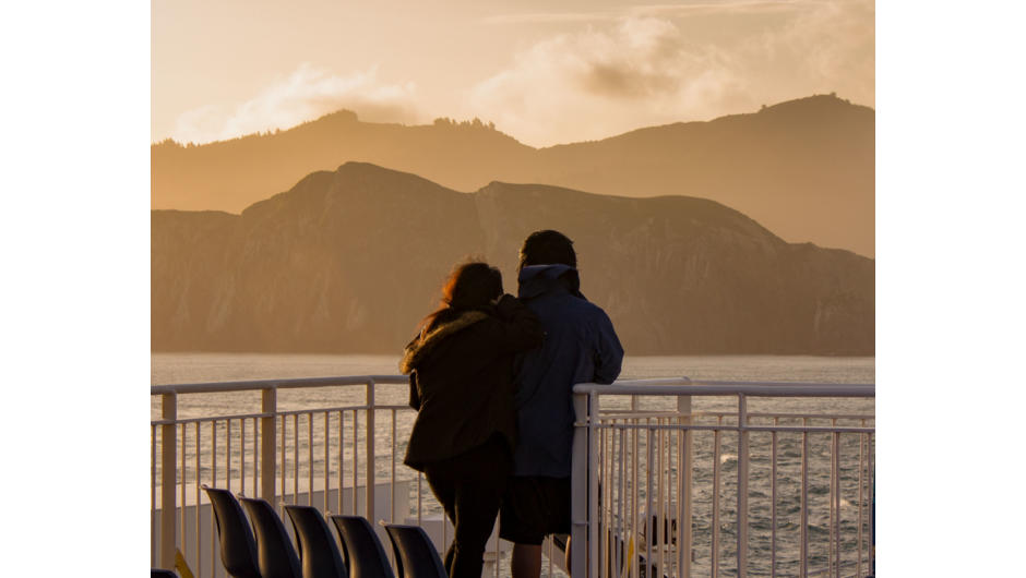 Sunset over the South Island is a captivating watch as the Interislander ferry heads across the Cook Strait