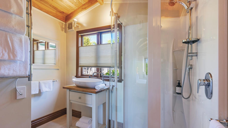 Master en-suite bathroom with shower, toilet & vanity