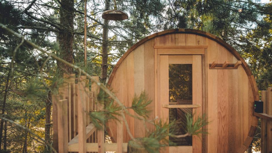 Take the plunge with our outdoor shower when the heat gets too much in our treehouse red cedar sauna. I also have amazing astro night sky images and a number of other shots. Please let me know if there I could send directly.