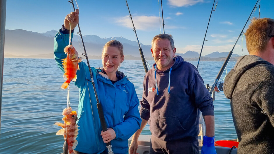 Great catches of Perch and Blue Cod are to be expected on our trips along with the once in a lifetime experience of assisting with the checking of some craypots.