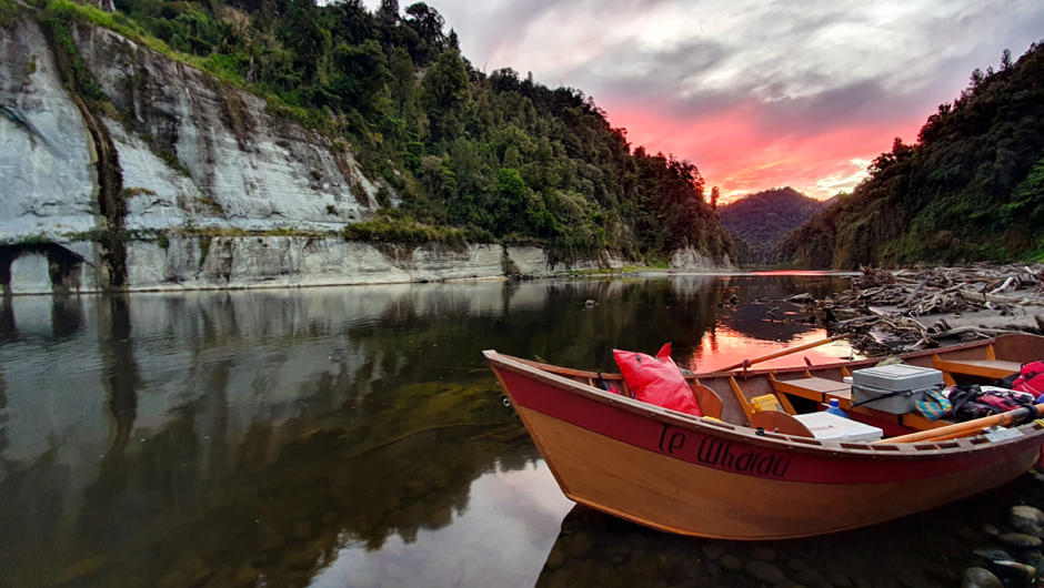 Wooden river dories on the Whanganui River