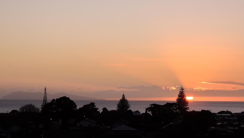 Sunrise over Tuhua/ Mayor Island as seen from the property.