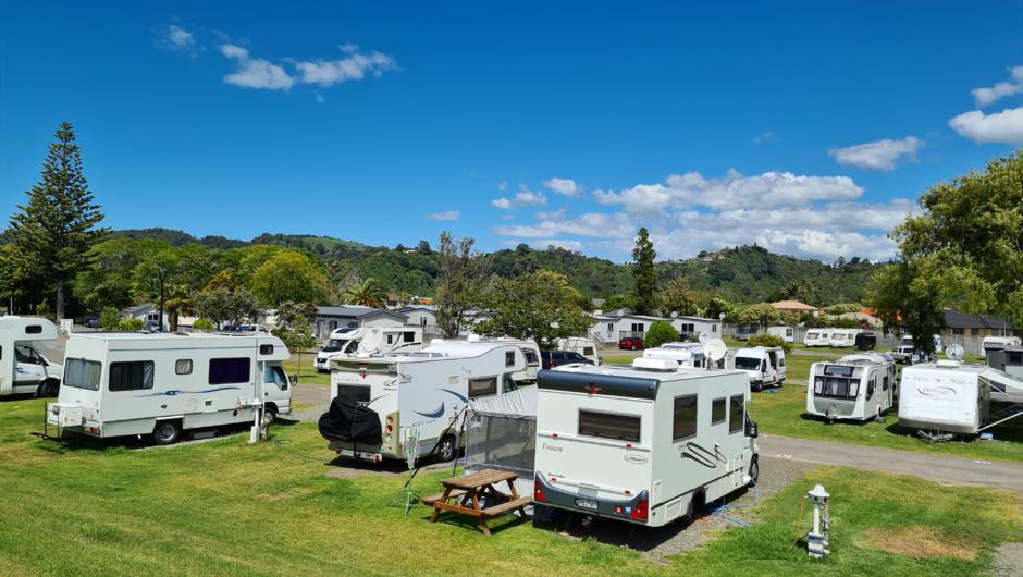 Powered sites for campervans and caravans.