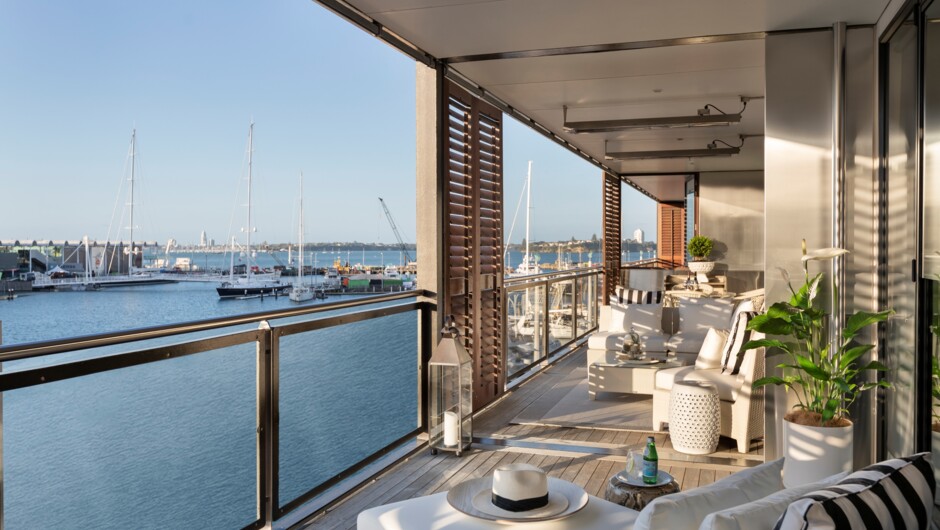 Full private access to grandstand views of the Viaduct Marina & Waitemata Harbour