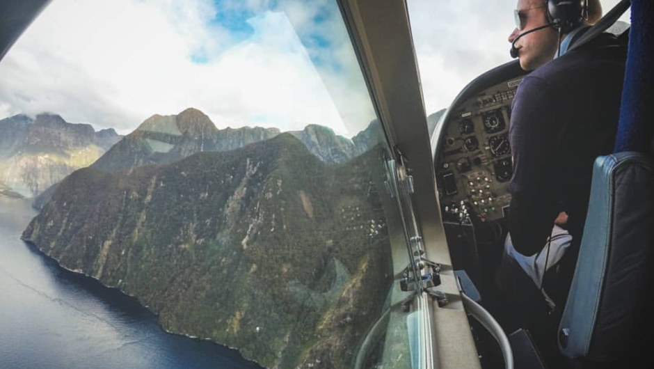Your 35 minute flight into Milford Sounds gets you along side mountains and glaciers galore.