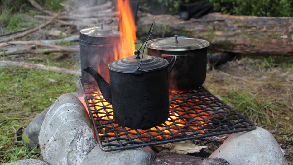 Real camping experience cooking on the open flame.