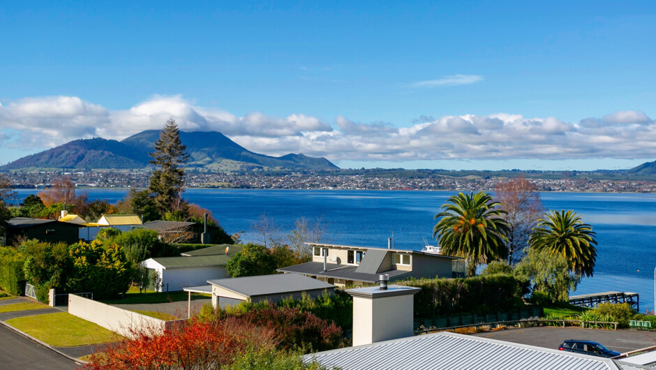 The view from the apartment, overlooking Lake Taupo towards the town.