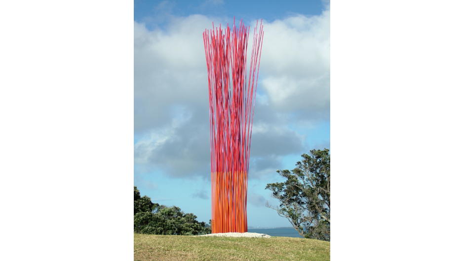 Sculptures viewed at private properties with stunning views over the Hauraki Gulf. The Hauraki Gulf islands can be seen from these private properties.