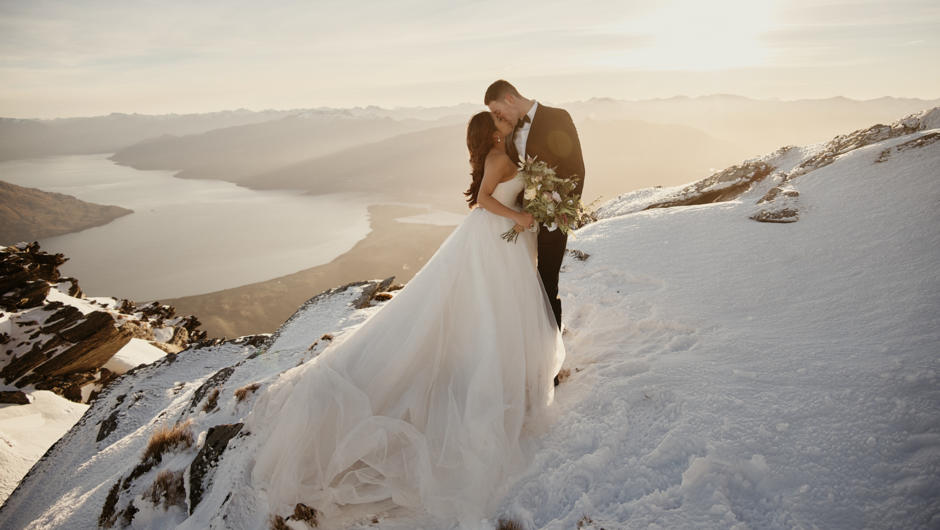 Snowy Heli-Wedding Elopement at The Remarkables, in Queenstown, New Zealand.