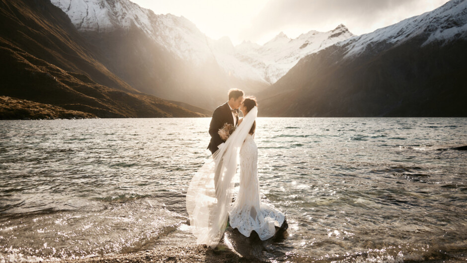 Heli-Wedding Elopement at Lake Lochnagar, in Queenstown New Zealand.
