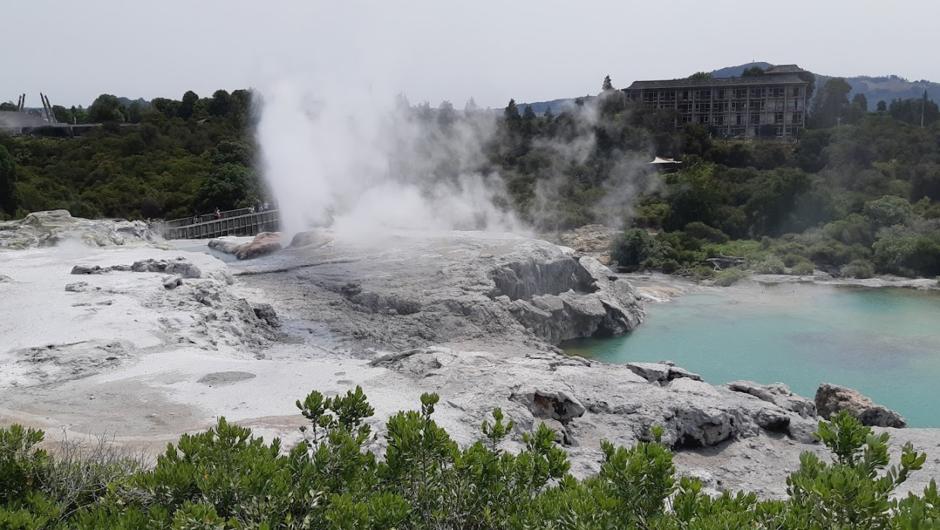 Smell the sulphur within a geothermal park.