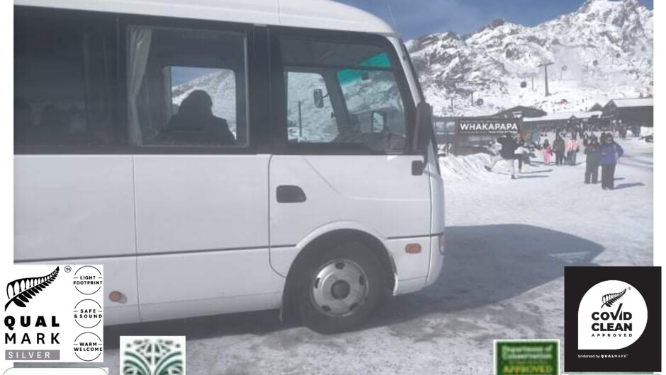 2021 bus carrying snow chain at Whakapapa snow fields