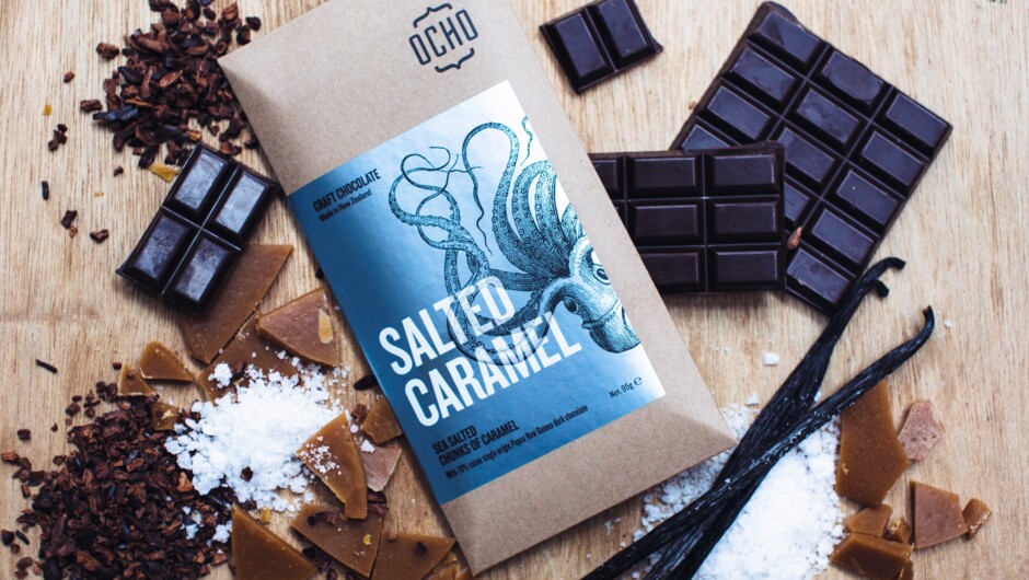Salted Caramel - a favourite OCHO Chocolate flavour with beautiful pre ingredients.