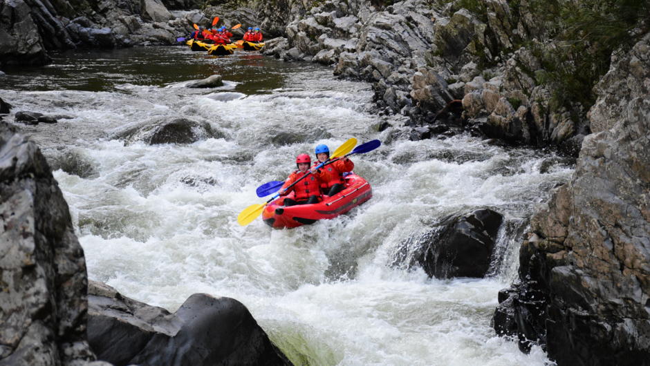 The inflatable kayak/ duckie tours are so much fun, these trips are group guided meaning you and your friend are in your own boat on a wilderness river trip, paddling down grade 3 rapids.