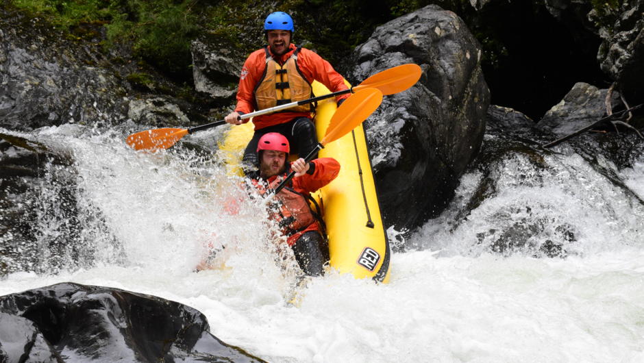 Tu Tai Falls the biggest rapid on the river. 1.5 meter waterfall, grade 3 wilderness duckie tours full of excitement.