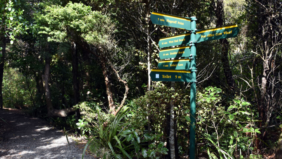 Ulva island walking track signpost.