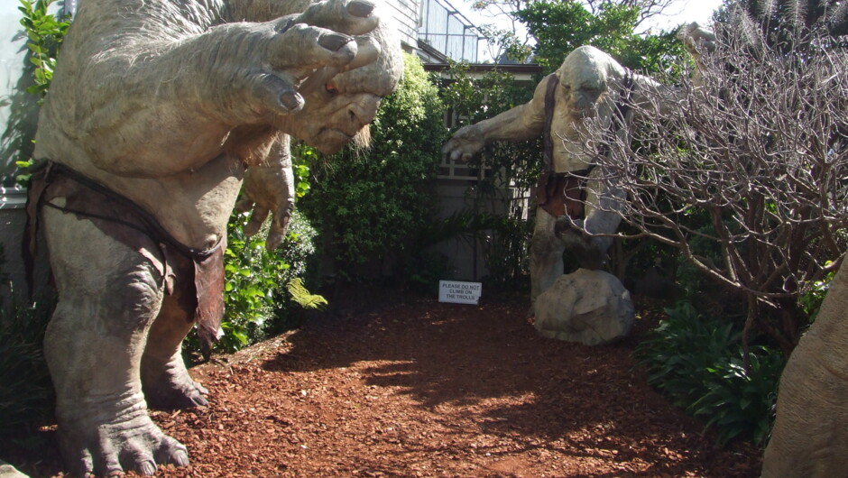 The ugly Trolls on patrol outside the Weta Cave in Miramar.