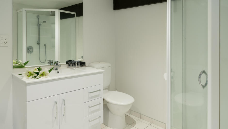 Our large bathrooms at Willis Village offer you plenty of space and comfort.