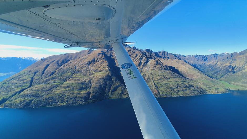 Epic view over Queenstown on your flight to the Around the Mountains cycle trail