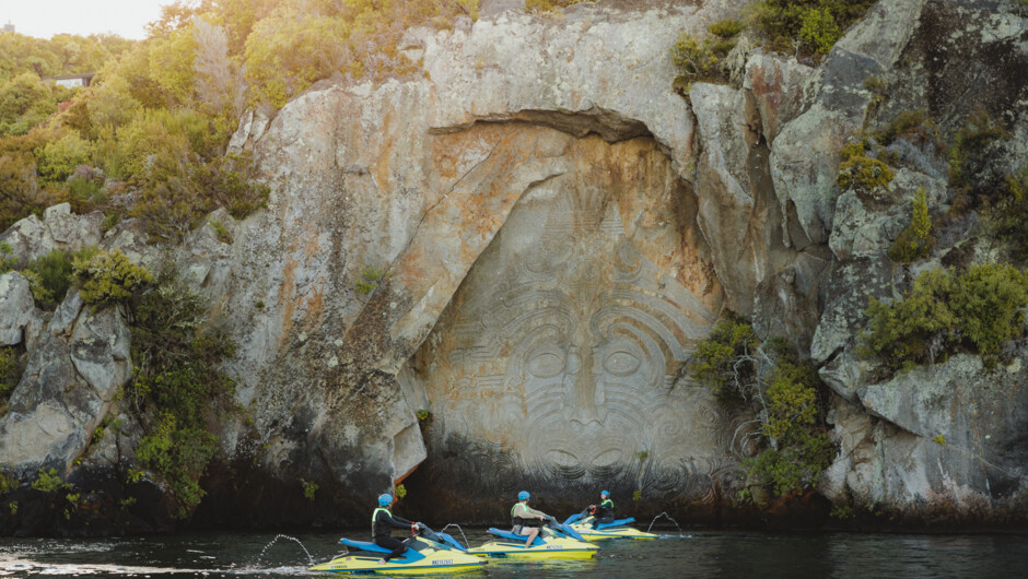 We're the only jet ski rental business on the lake that safely permits you to go all the way to the iconic Maori Rock Carvings