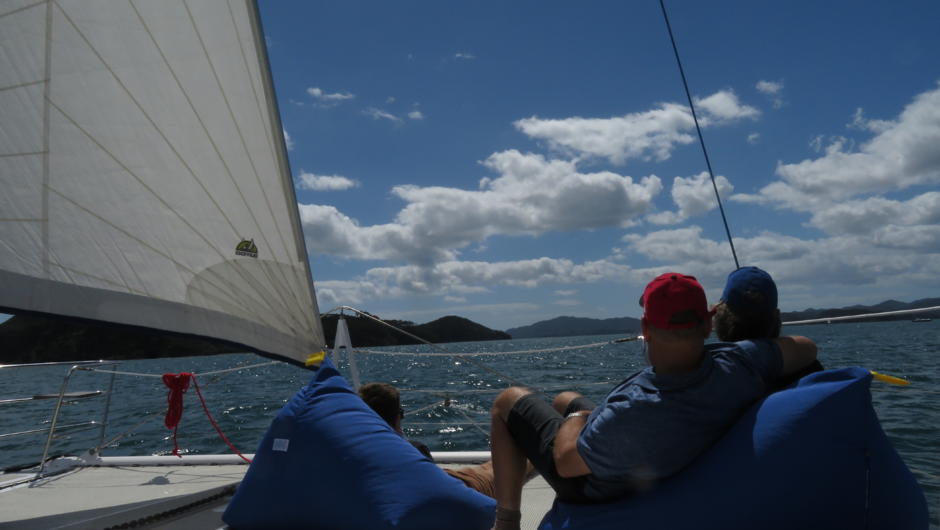 Relax on the beanbags as we set sails