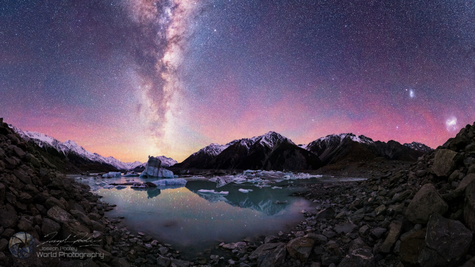 Tasman Glacier Lake at night.