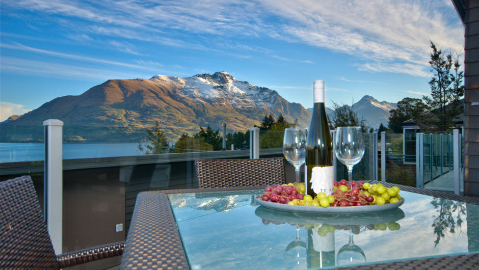 Enjoy a wine while taking in the views from the balcony