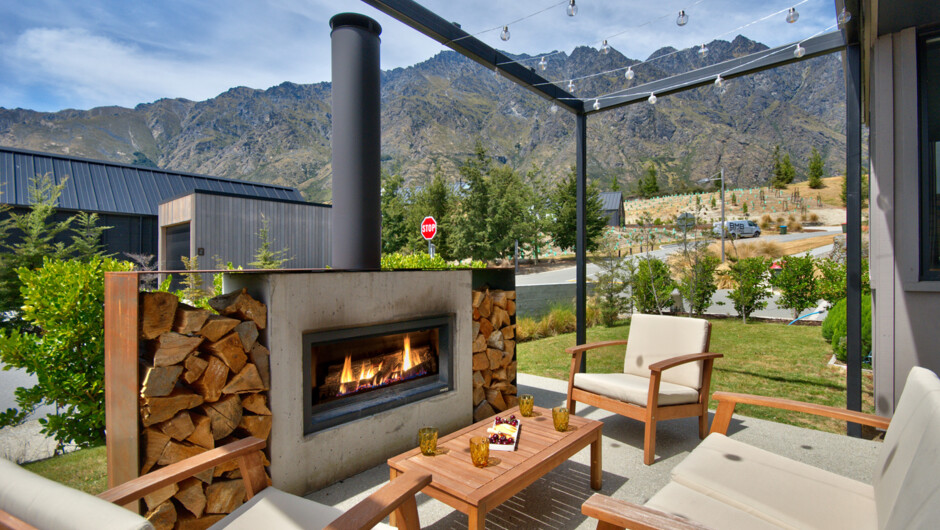 The Outdoor fire and patio is the perfect spot to sit and look at the mountains.