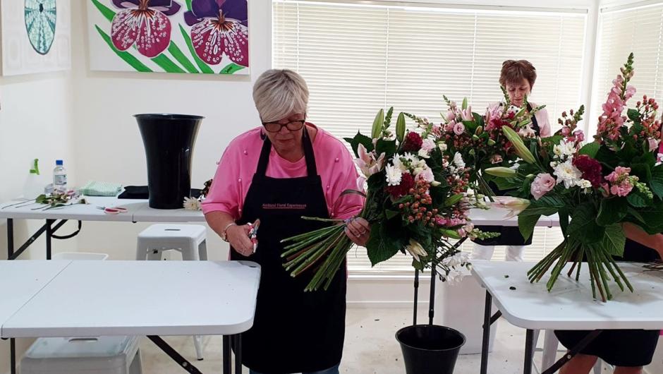 Auckland Floral Experiences Group Flower Workshop - spiral bouquet