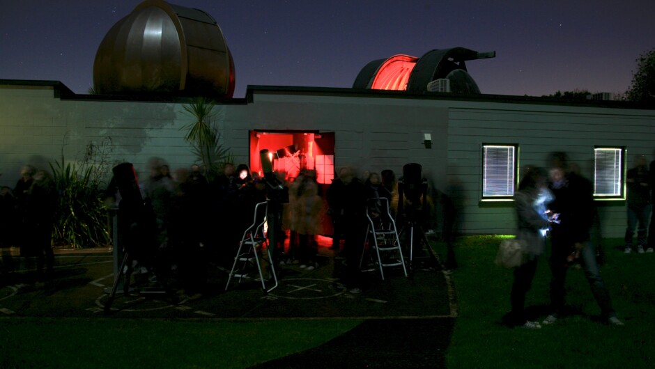 Telescopes in the courtyard at Stardome, Auckland.
