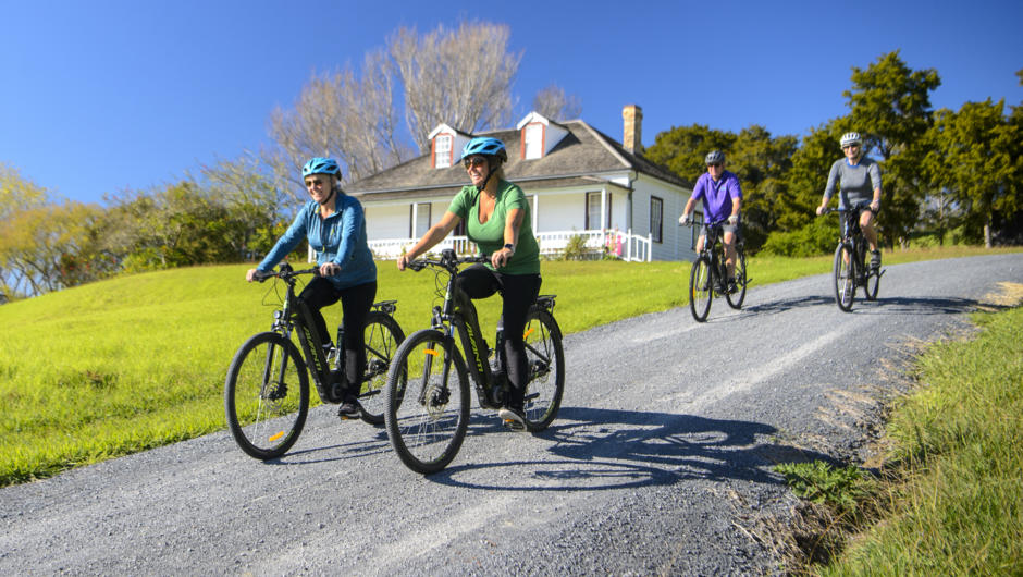 Riding down the hill from the historic Mangungu Mission House in Horeke - Hokianga