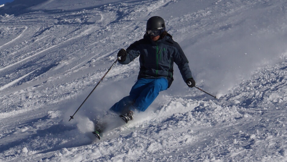 Skiing hard at Coronet Peak