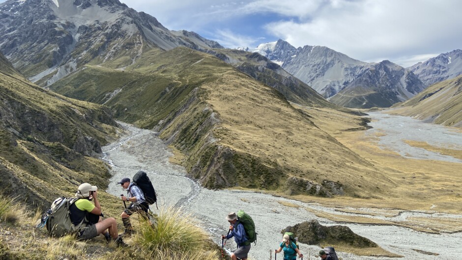 Mackenzie Alpine Hiking Tour , multi day hut - hut hiking experience on private land to s series of private huts in the Mackenzie Alpine. Guided Hiking Experience, 2 nights / 3 days.