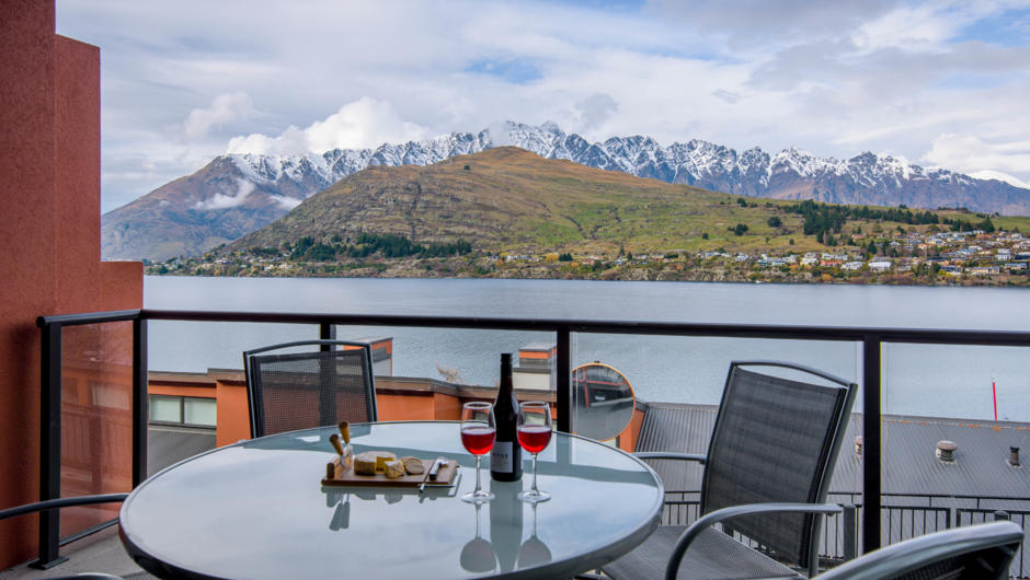 Lake and mountain views from your balcony.