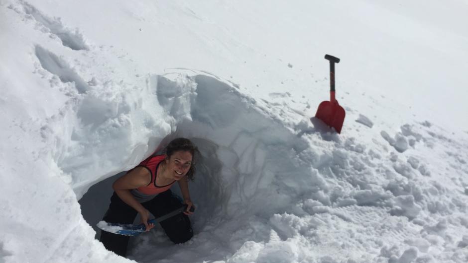 Making snowcaves after a day of exploring