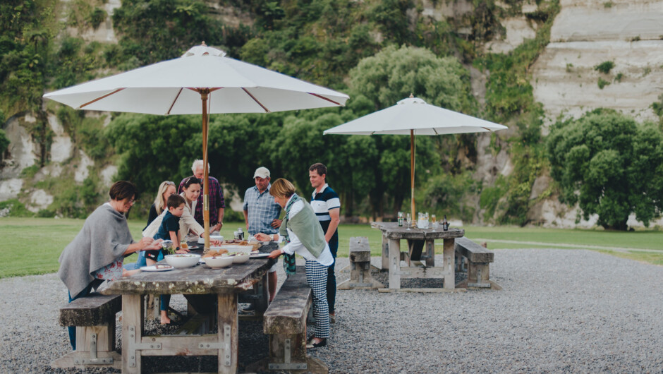 Large BBQ tables allow your family or friends to enjoy being outside in our secluded, peaceful surroundings. Let us help with catering or bring your own food.