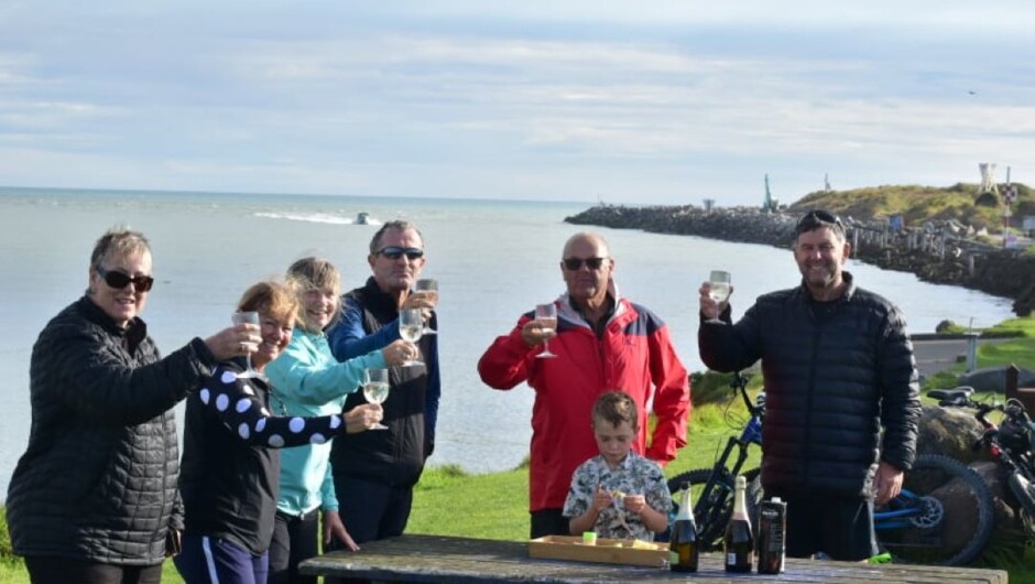 Celebrating at the Tasman Sea in Whanganui