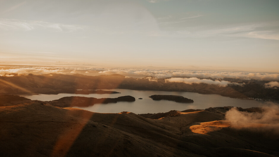 Quail Island and surrounding bays at sunset