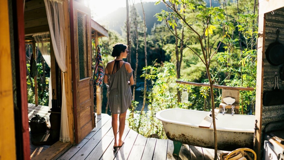 Outdoor bath and surrounding treescape