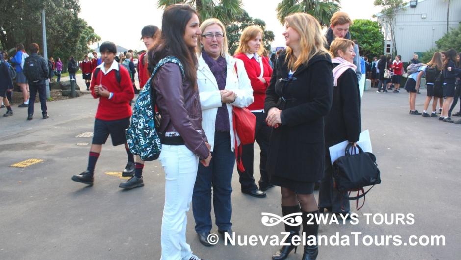 international student is introduced by 2WAYS Tours to the NZ High School teachers and other students