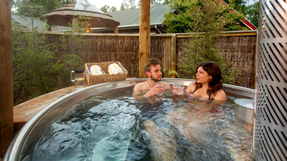 Private wood-fired hot tubs.