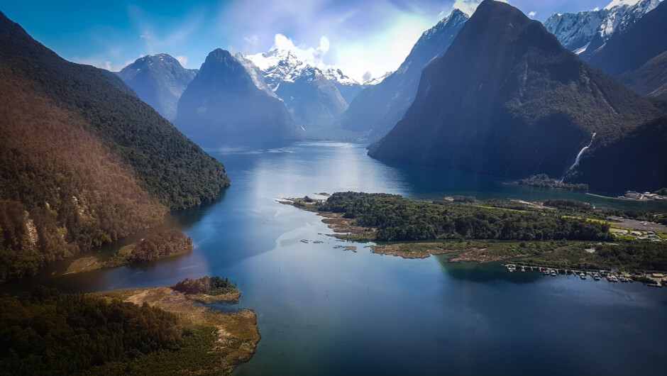 Milford Sound by helicopter on the Blanket Bay Walk.
