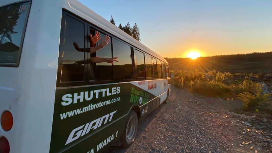Public Night Shuttles allow you to enjoy the twilight hours in the forest before donning lights and riding the trails in the dark.