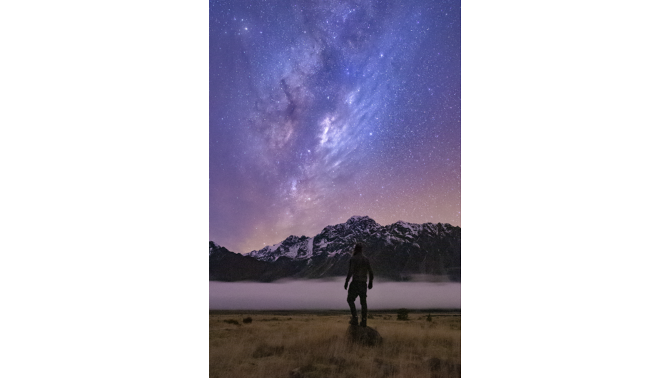 Misty evening under the Milky Way Galaxy in the Aoraki Mackenzie Dark Sky Reserve.