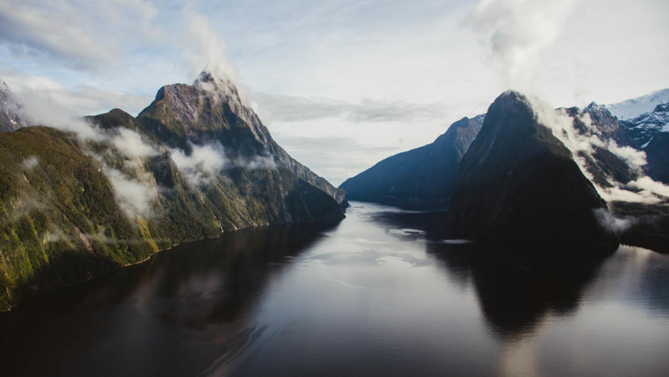 Milford Sound views from the helicopter.